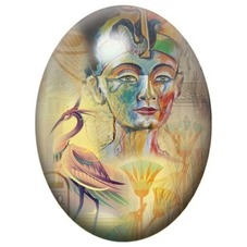 Cabochon en Verre Illustré Pharaon d’Amarna sous le Disque Solaire 13x18, 18x25 ou 30x40mm pour la création de bijoux fantaisie 