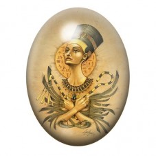 Cabochon en Verre Illustré Néfertiti Dorée aux Attributs Royaux 13x18, 18x25 ou 30x40mm pour la création de bijoux fantaisie - D