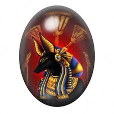 Cabochon en Verre Illustré Anubis Rouge et Or dans le Temple 13x18, 18x25 ou 30x40mm pour la création de bijoux fantaisie - DIY