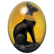 Cabochon en Verre Illustré Statue Noire d’Anubis sur Fond Doré 13x18, 18x25 ou 30x40mm pour la création de bijoux fantaisie - DI