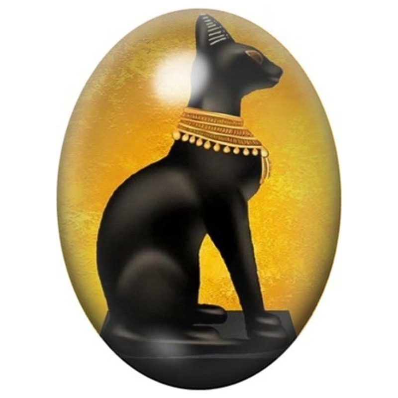 Cabochon en Verre Illustré Statue Noire d’Anubis sur Fond Doré 13x18, 18x25 ou 30x40mm