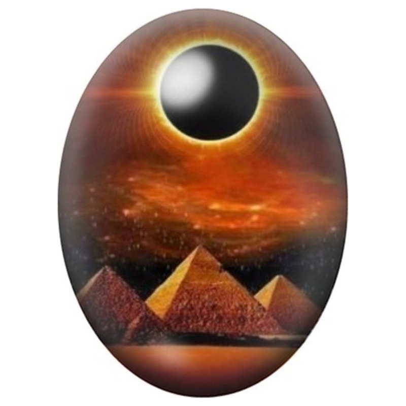 Cabochon en Verre Illustré Éclipse au-dessus des Pyramides 13x18, 18x25 ou 30x40mm
