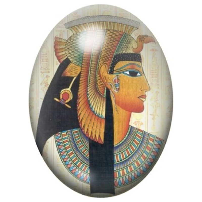 Cabochon en Verre Illustré Reine Égyptienne sur Papyrus 13x18, 18x25 ou 30x40mm