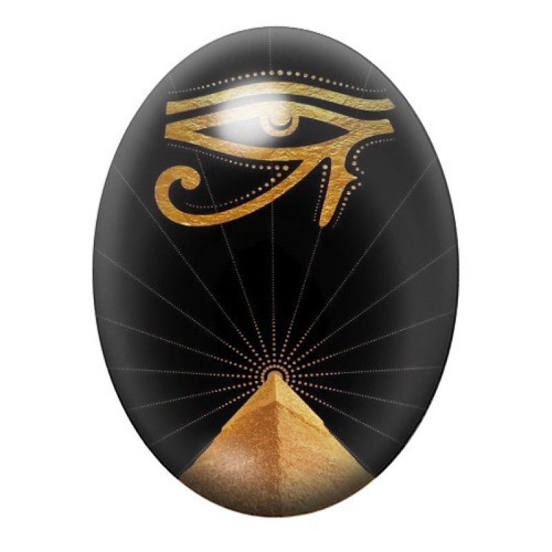 Cabochon en Verre Illustré Œil d’Horus Noir et Or sur la Pyramide 13x18, 18x25 ou 30x40mm