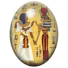 Cabochon en Verre Illustré Couple Pharaonique à la Croix Ânkh 13x18, 18x25 ou 30x40mm pour la création de bijoux fantaisie - DIY