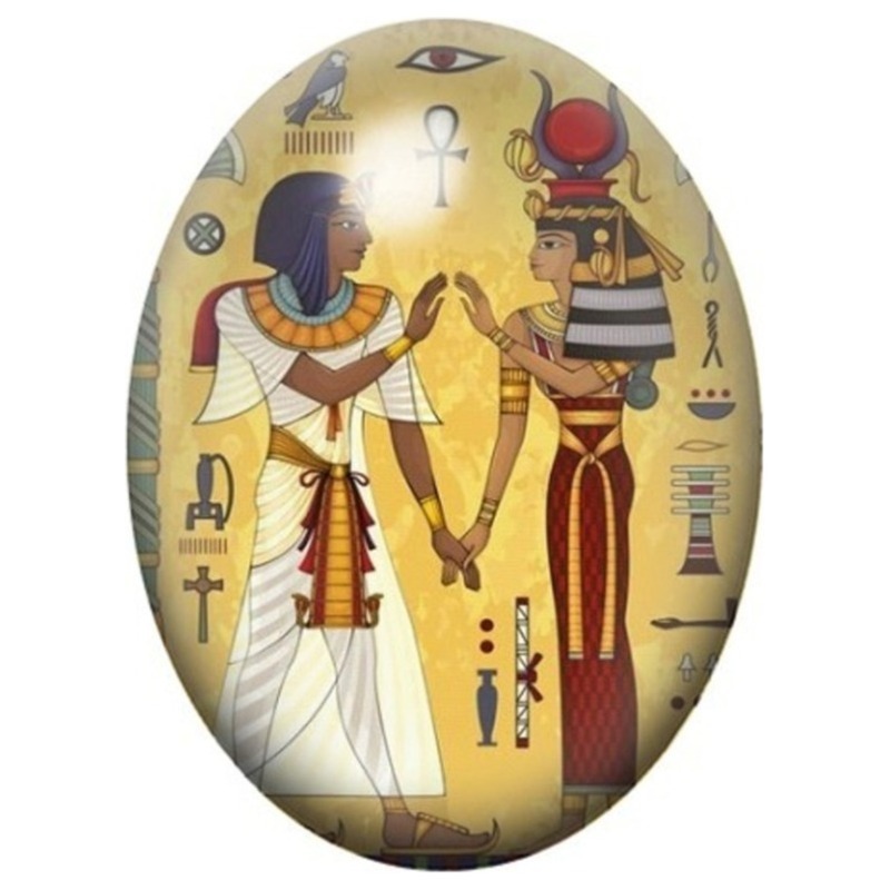 Cabochon en Verre Illustré Couple Pharaonique à la Croix Ânkh 13x18, 18x25 ou 30x40mm
