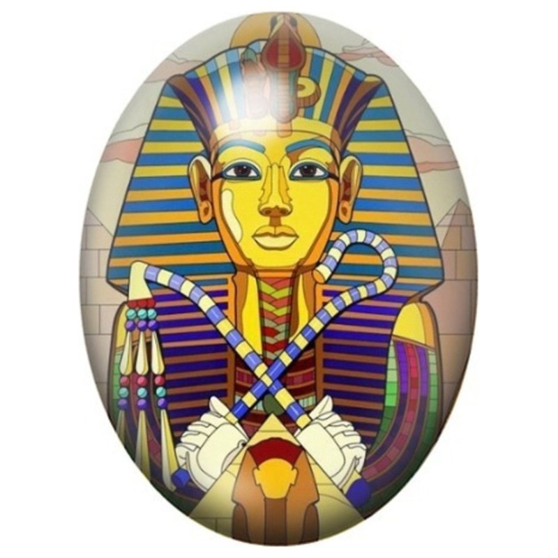 Cabochon en Verre Illustré Masque Coloré de Toutânkhamon 13x18, 18x25 ou 30x40mm