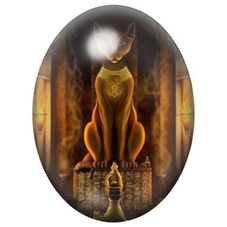 Cabochon en Verre Illustré Bastet Dorée dans son Temple 13x18, 18x25 ou 30x40mm pour la création de bijoux fantaisie - DIY