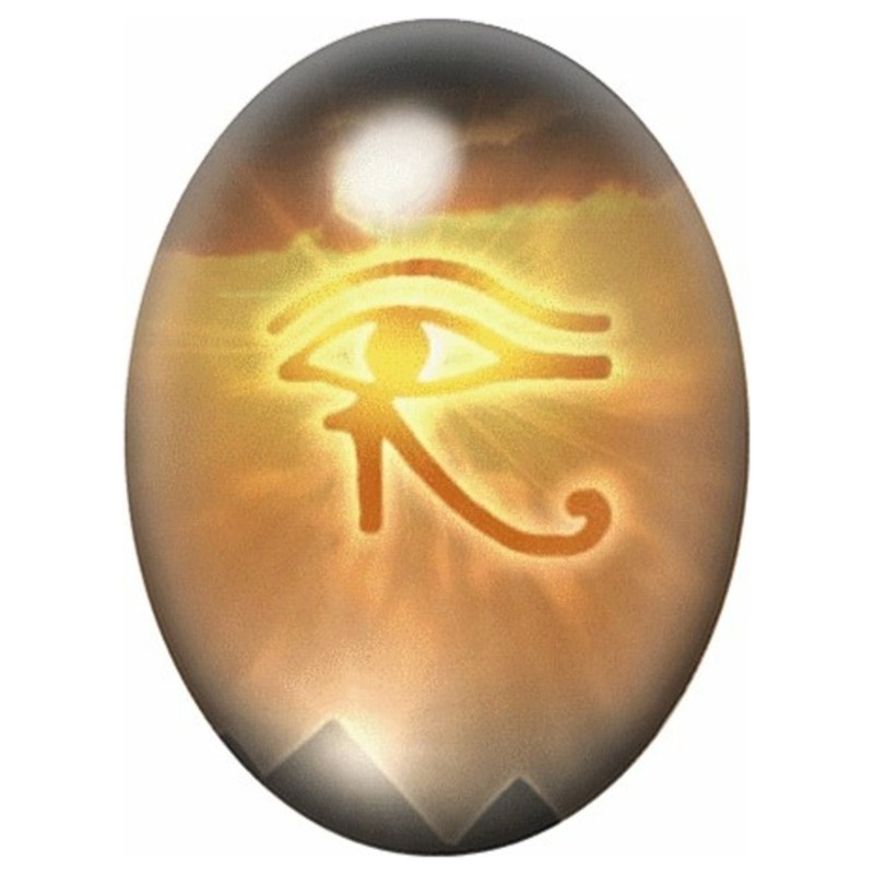 Cabochon en Verre Illustré Œil d’Horus Solaire au-dessus des Pyramides 13x18, 18x25 ou 30x40mm