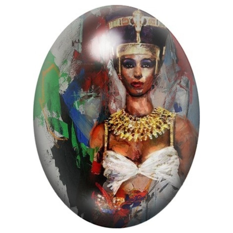 Cabochon en Verre Illustré Reine Égyptienne au Collier d’Or 13x18, 18x25 ou 30x40mm