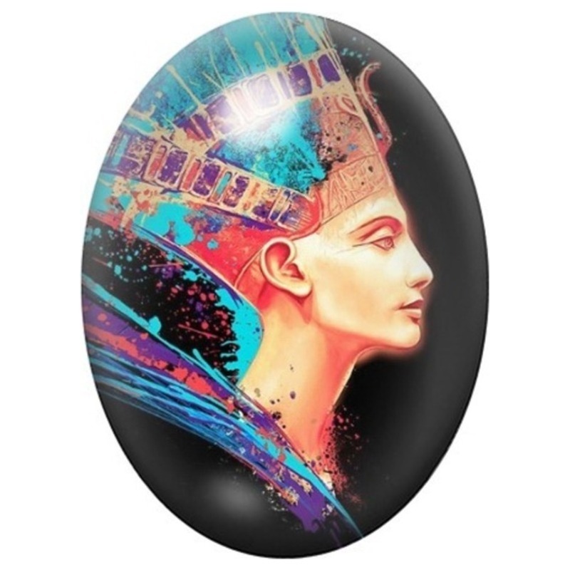 Cabochon en Verre Illustré Néfertiti de Profil en Pop Art 13x18, 18x25 ou 30x40mm