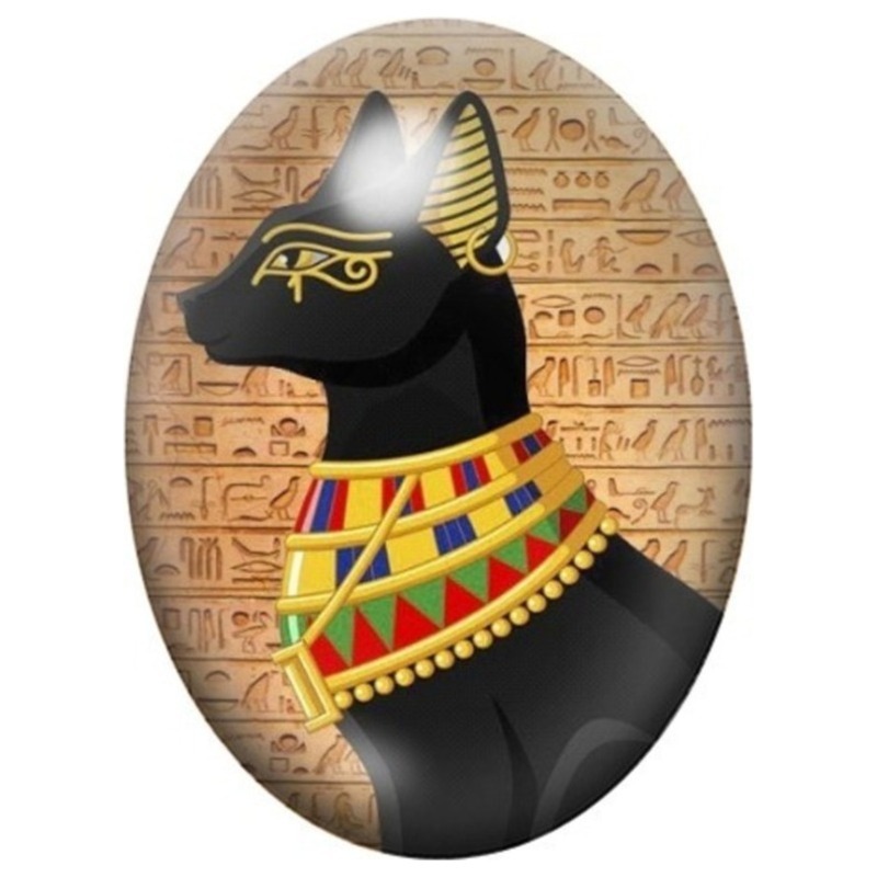 Cabochon en Verre Illustré Anubis au Collier Multicolore 13x18, 18x25 ou 30x40mm