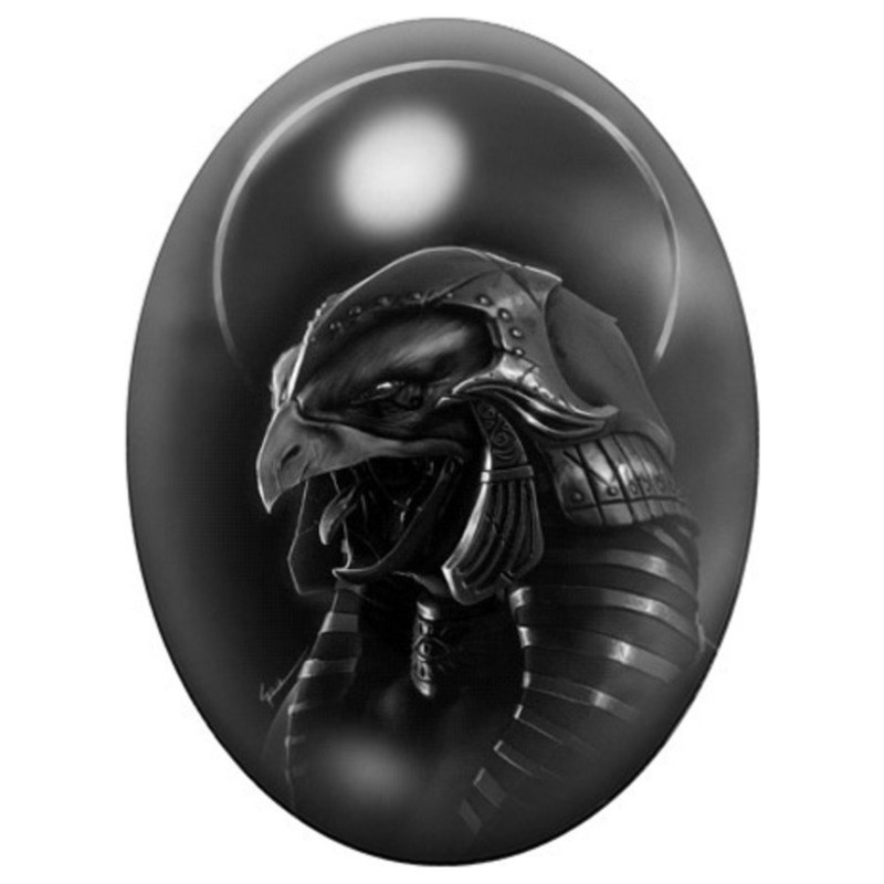 Cabochon en Verre Illustré Horus Sombre en Armure 13x18, 18x25 ou 30x40mm