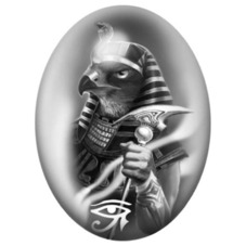 Cabochon en Verre Illustré Pharaon Noir et Blanc à l’Œil d’Horus 13x18, 18x25 ou 30x40mm pour la création de bijoux fantaisie - 