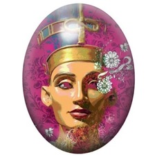 Cabochon en Verre Illustré Néfertiti sur Fond Rose Fleuri 13x18, 18x25 ou 30x40mm pour la création de bijoux fantaisie - DIY