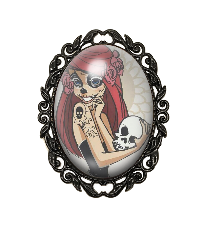 Broche Noire avec Cabochon en Verre Ariel Gothique
