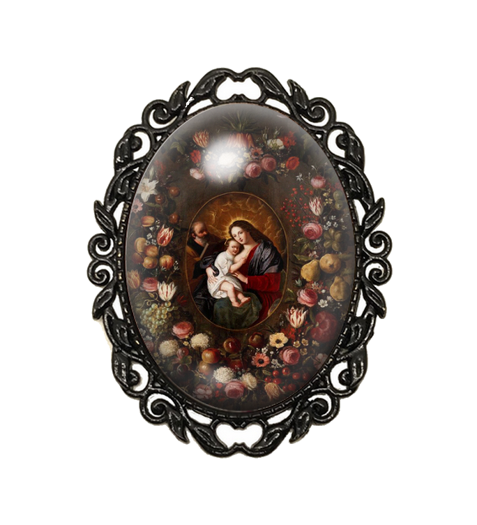 Broche Noire avec Cabochon en Verre Brueghel