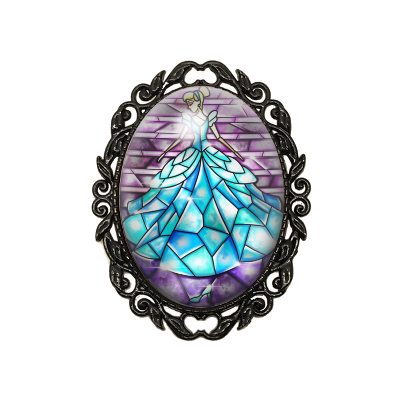 Broche Noire avec Cabochon en Verre Cendrillon