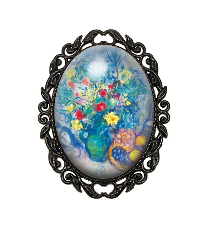 Broche Noire avec Cabochon en Verre Chagall