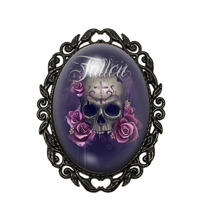 Broche Noire avec Cabochon en Verre Crâne Gothique