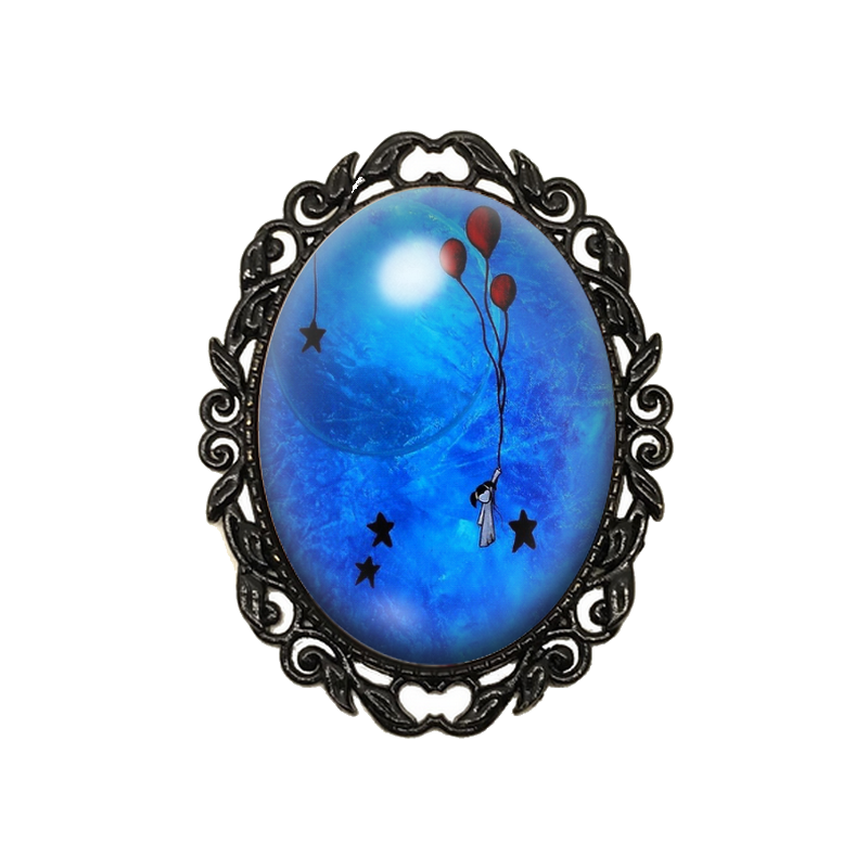 Broche Noire avec Cabochon en Verre Enfant Ballons