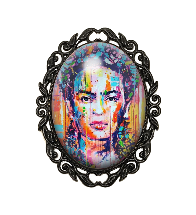 Broche Noire avec Cabochon en Verre Frida Kahlo