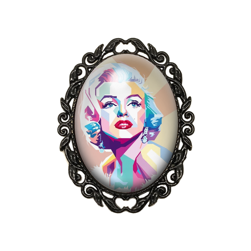 Broche Noire avec Cabochon en Verre Marilyn Monroe