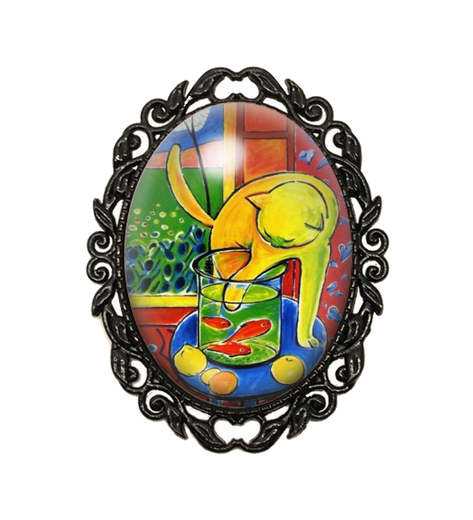 Broche Noire avec Cabochon en Verre Le Chat - Matisse