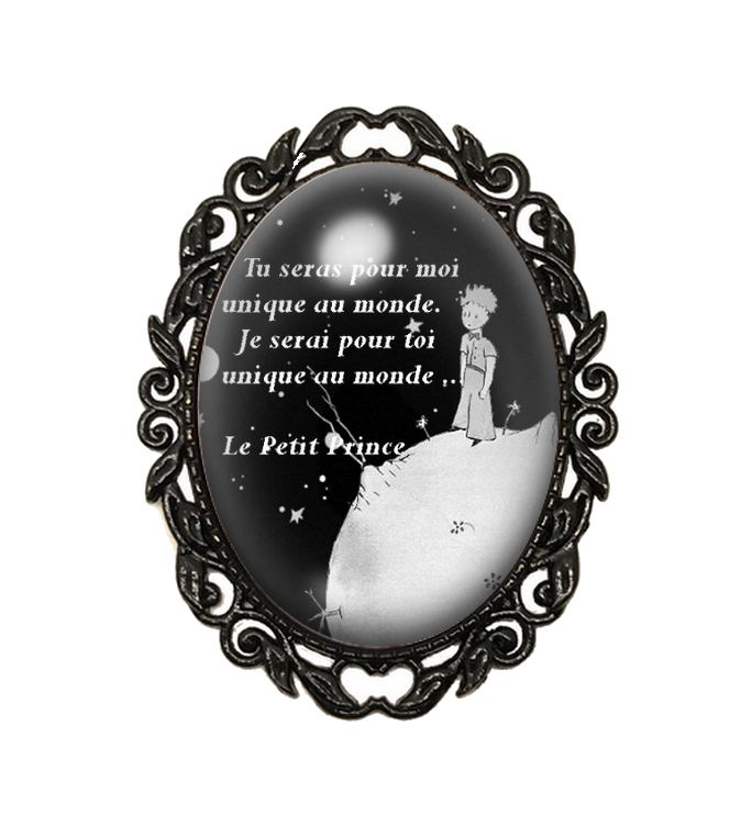 Broche Noire avec Cabochon en Verre Le Petit Prince