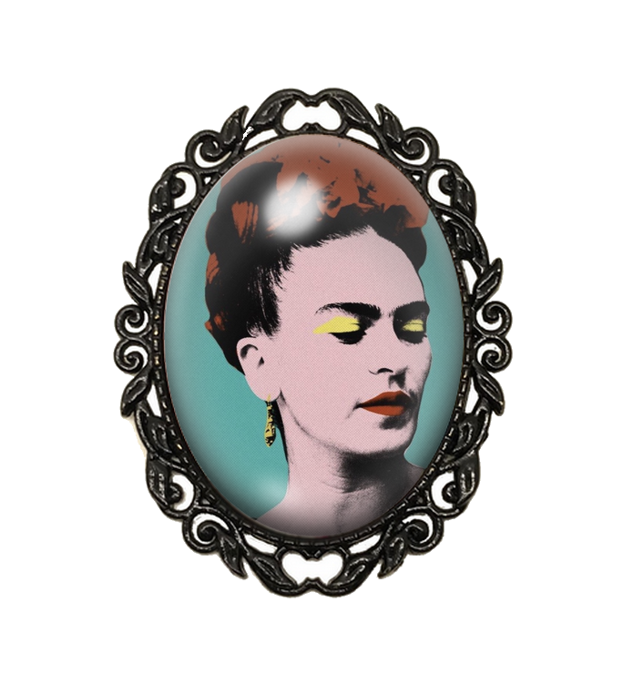 Broche Noire avec Cabochon en Verre Frida Kahlo