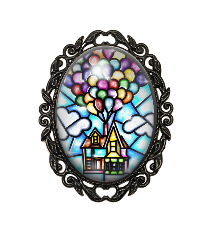 Broche Noire avec Cabochon en Verre Là-Haut