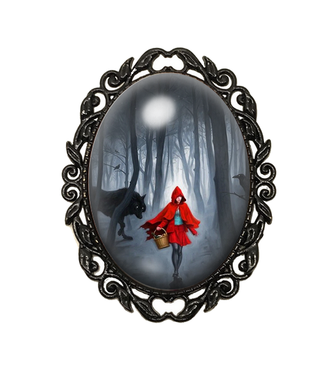 Broche Noire avec Cabochon en Verre Le Petit Chaperon Rouge