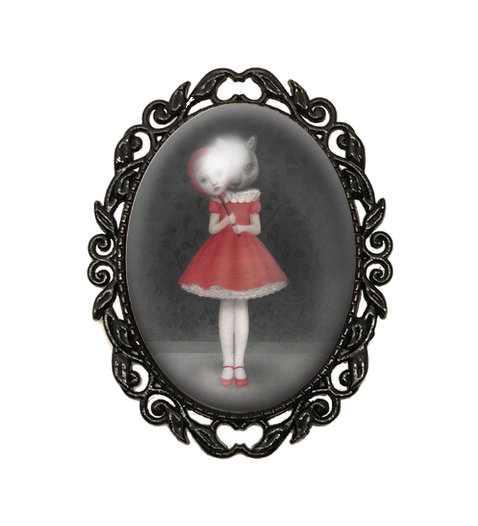 Broche Noire avec Cabochon en Verre Le Petit Chaperon Rouge