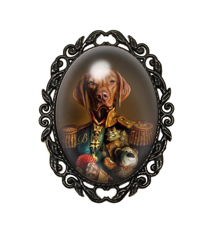 Broche Noire avec Cabochon en Verre Chien