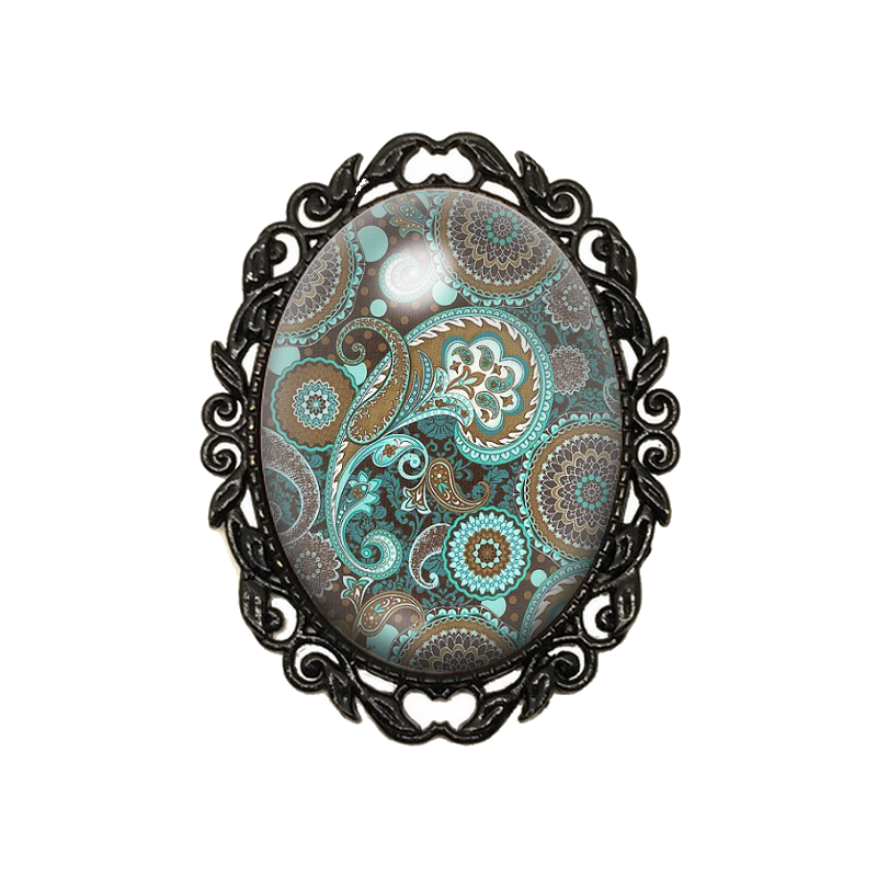 Broche Noire avec Cabochon en Verre Fantaisie