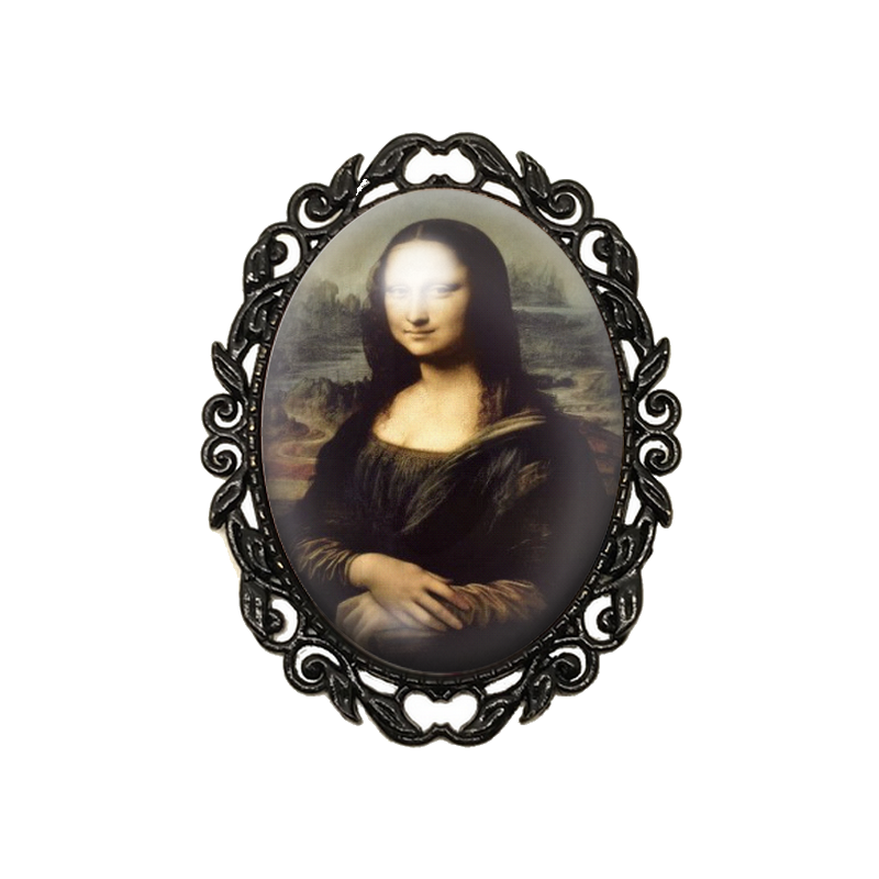 Broche Noire avec Cabochon en Verre La Joconde - Léonard De Vinci