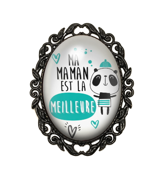 Broche Noire avec Cabochon en Verre Ma Maman est la Meilleure