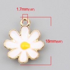 4 Breloques Fleur en Émail Blanc Métal Doré 18x15mm