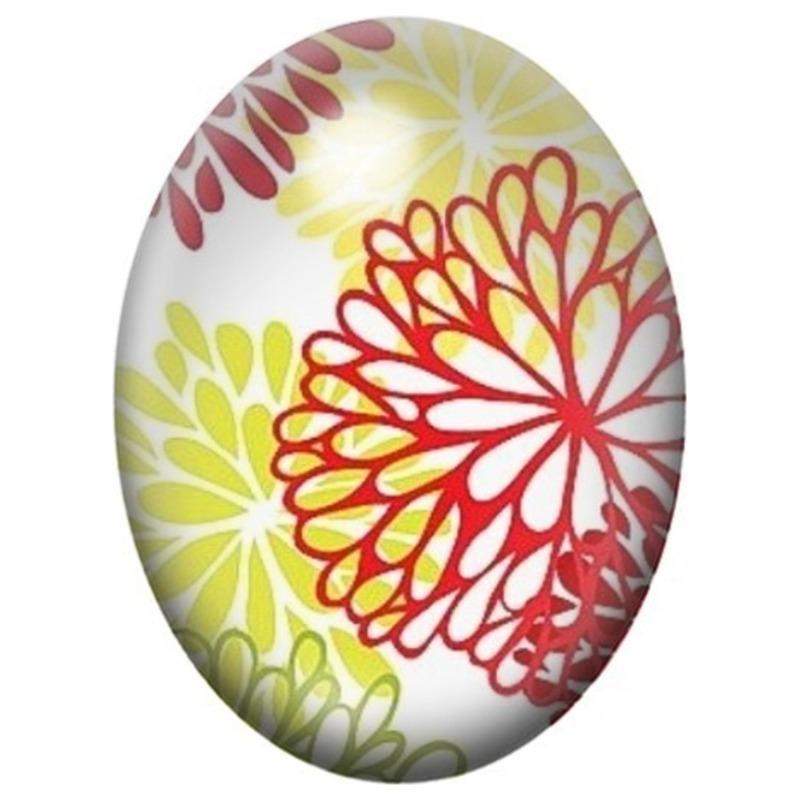 Cabochon en Verre Illustré Rosaces Rouges et Vertes 13x18, 18x25 ou 30x40mm
