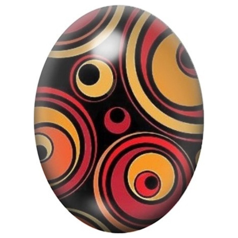 Cabochon en Verre Illustré Anneaux Orange et Roses sur Fond Noir 13x18, 18x25 ou 30x40mm