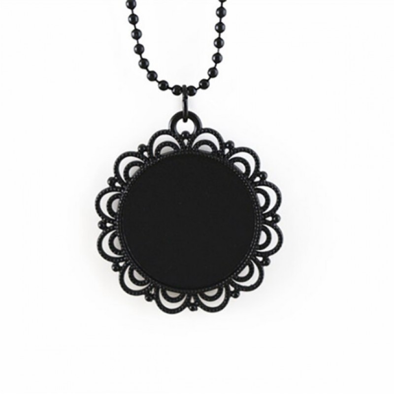 Collier Noir à Chaîne à Billes pour Cabochon 25mm 65cm