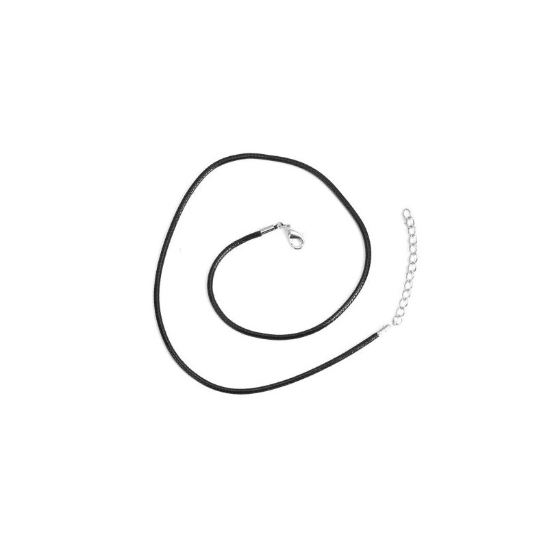 2 Colliers en Cordon Ciré et Acier Inoxydable Métal Argenté 45,5cm de long