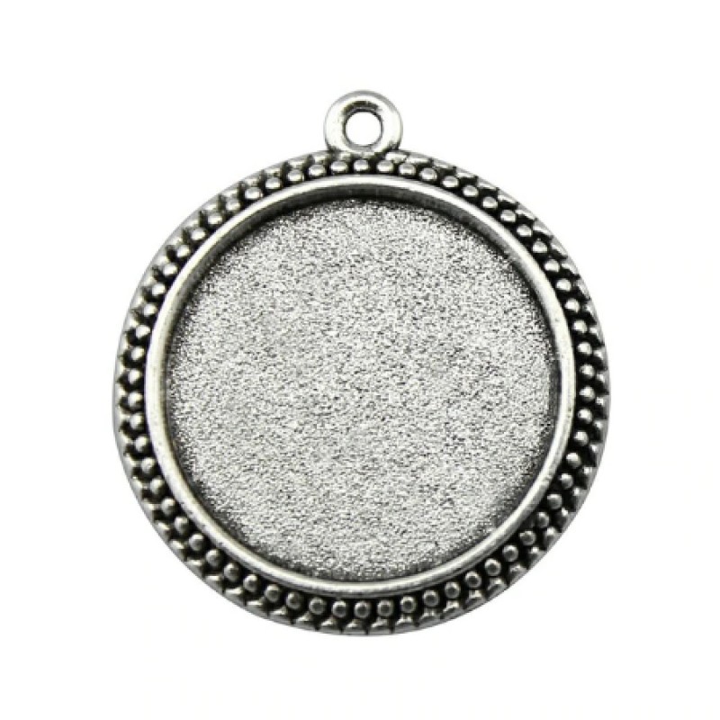 2 Supports Pendentifs Argentés Perlés pour Cabochon 25mm