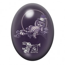 Cabochon en Verre Illustré Chat du Cheshire Rayé au Haut-de-forme 13x18, 18x25 ou 30x40mm pour la création de bijoux fantaisie -