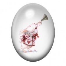 Cabochon en Verre Illustré Lapin Blanc Héraut à la Trompette 13x18, 18x25 ou 30x40mm pour la création de bijoux fantaisie - DIY