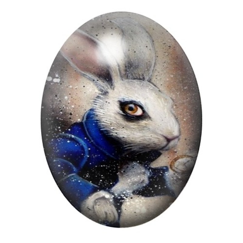 Cabochon en Verre Illustré Lapin Alice au Pays des Merveilles 13x18, 18x25 ou 30x40mm