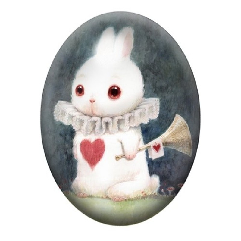 Cabochon en Verre Illustré Lapin Alice au Pays des Merveilles 13x18, 18x25 ou 30x40mm