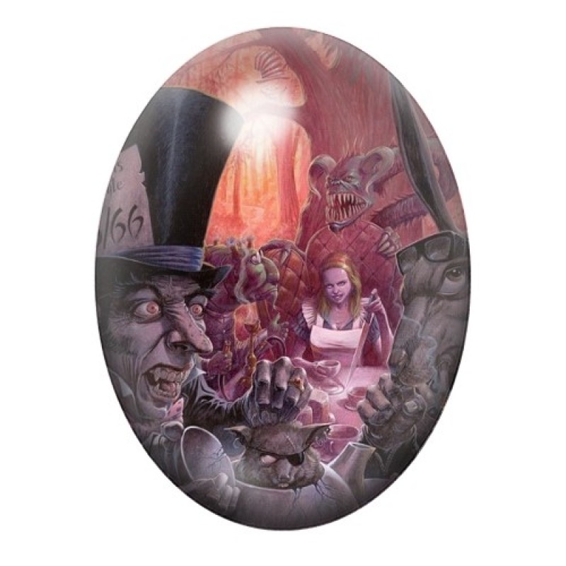 Cabochon en Verre Illustré Alice Gothique au Goûter Sombre 13x18, 18x25 ou 30x40mm