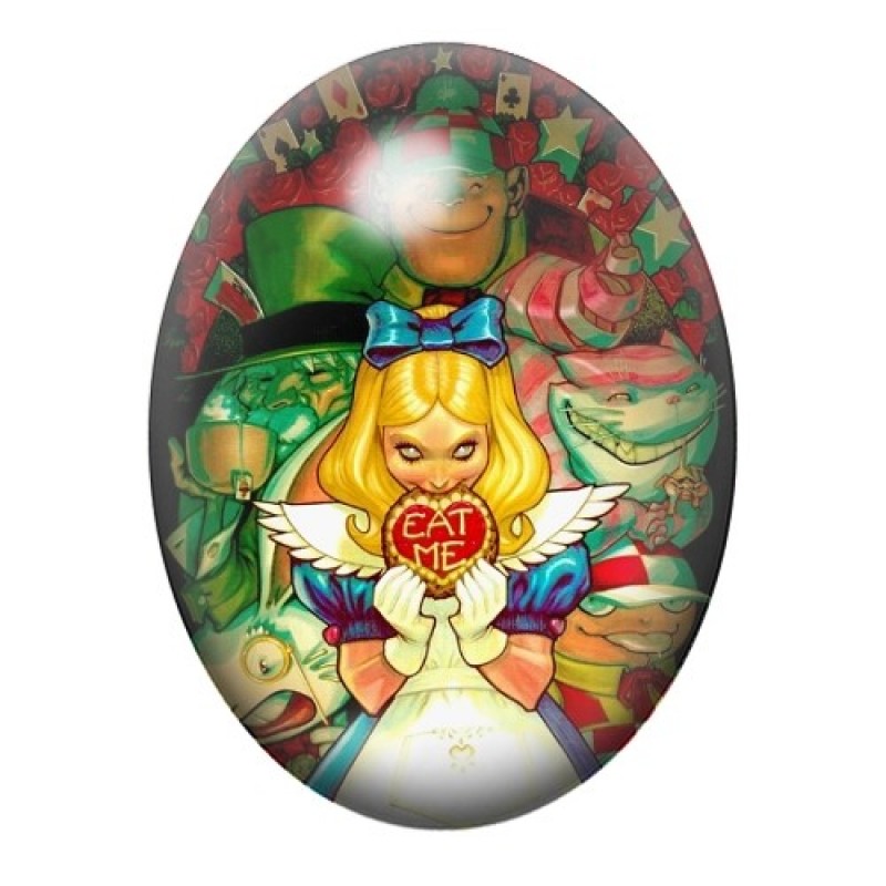 Cabochon en Verre Illustré Alice au Pays des Merveilles 13x18, 18x25 ou 30x40mm