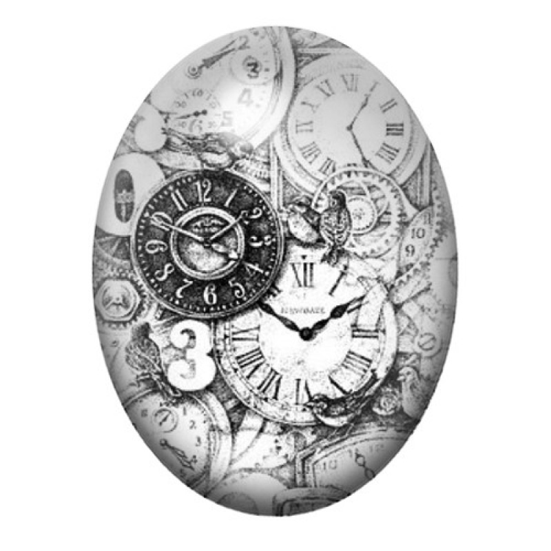 Cabochon en Verre Illustré Horloge Alice au Pays des Merveilles 13x18, 18x25 ou 30x40mm